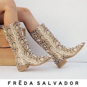 FREDA SALVADOR Julia Mid Calf BOOTS 6 36 Vanilla Snake Embossed LEATHER NEW $625